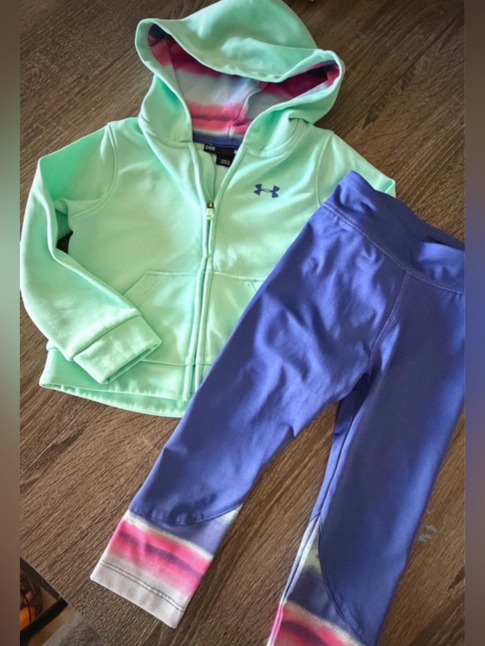 UNDER ARMOUR Mint Green Hoodie with Purple Leggings